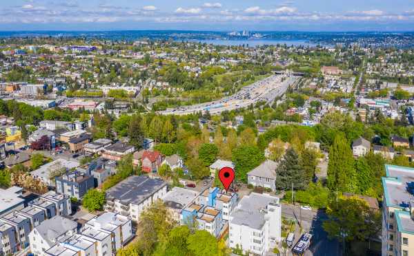 Aerial View of the Hawk's Nest Townhomes, Showing Them in Relation to the Highway, Lake Washington, and Downtown Bellevue