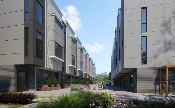 Rendering of the Courtyard Area Between Buildings at The Peaks at Phinney Ridge by Isola Homes