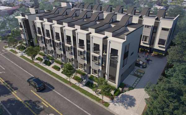 Rendering of the Aerial View of The Peaks at Phinney Ridge, New Townhomes by Isola Homes