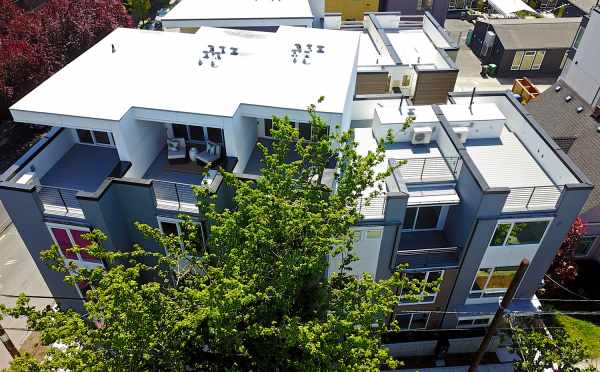 Aerial View of the Roof Decks at Verde Towns 2 in Green Lake by Isola Homes