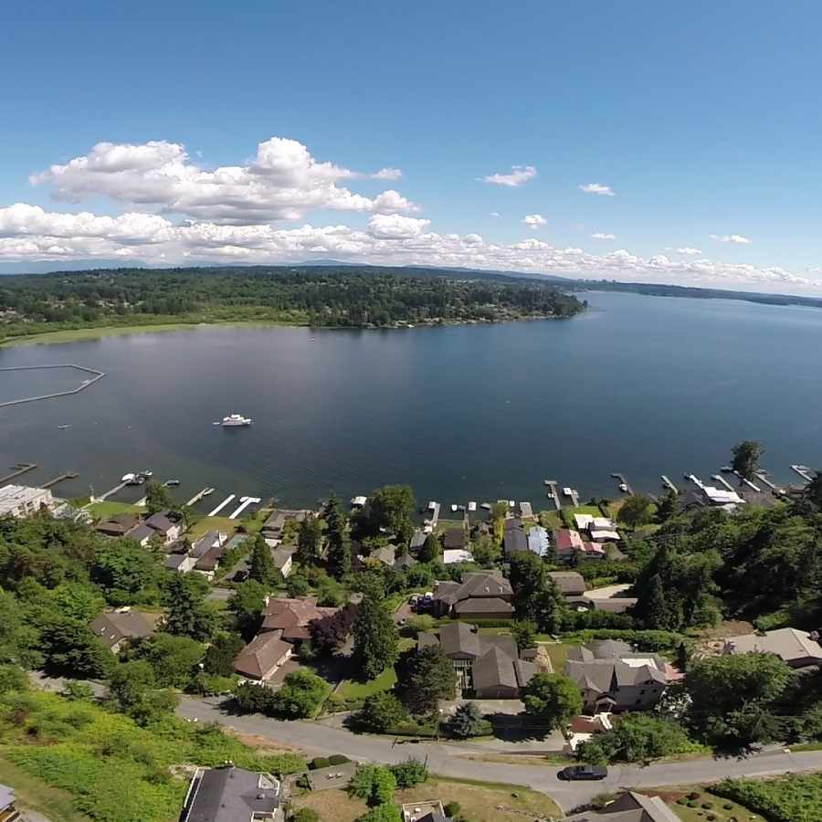 Aerial View of Kirkland, Washington, on the Banks of Lake Washington